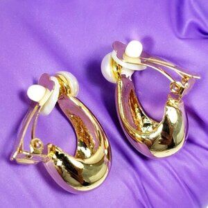 Polished Gold tone Hoop Design Clip-on Earrings - Stylish, Elegant Bold Jewelry